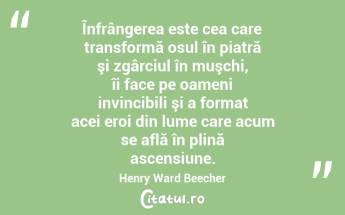 Înfrângerea este cea care transformă osul în piatră şi zgârciul în muşchi, îi face pe oameni invincibili şi a format acei eroi din lume care acum se află în plină ascensiune. Henry Ward Beecher...
