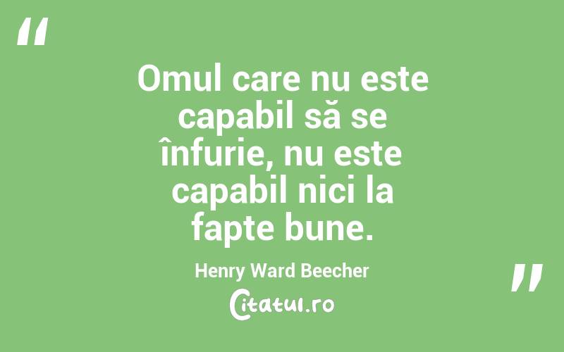 Omul care nu este capabil să se înfurie, nu este capabil nici la fapte bune. Henry Ward Beecher

