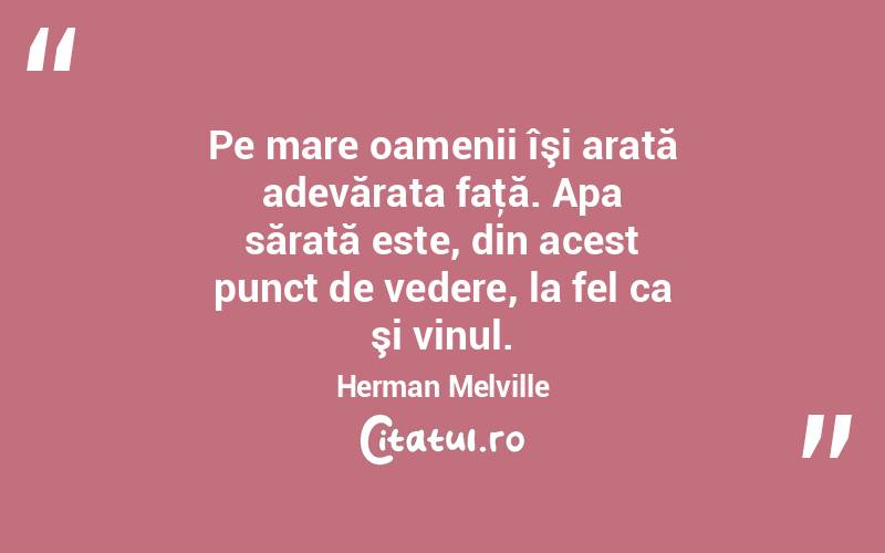 Pe mare oamenii îşi arată adevărata faţă. Apa sărată este, din acest punct de vedere, la fel ca şi vinul. Herman Melville
