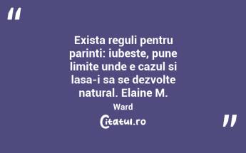 Exista reguli pentru parinti: iubeste, pune limite unde e cazul si lasa-i sa se dezvolte natural. Elaine M. Ward...