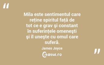 Mila este sentimentul care reţine spiritul faţă de tot ce e grav şi constant în suferinţele omeneşti şi îl uneşte cu omul care suferă. James Joyce...
