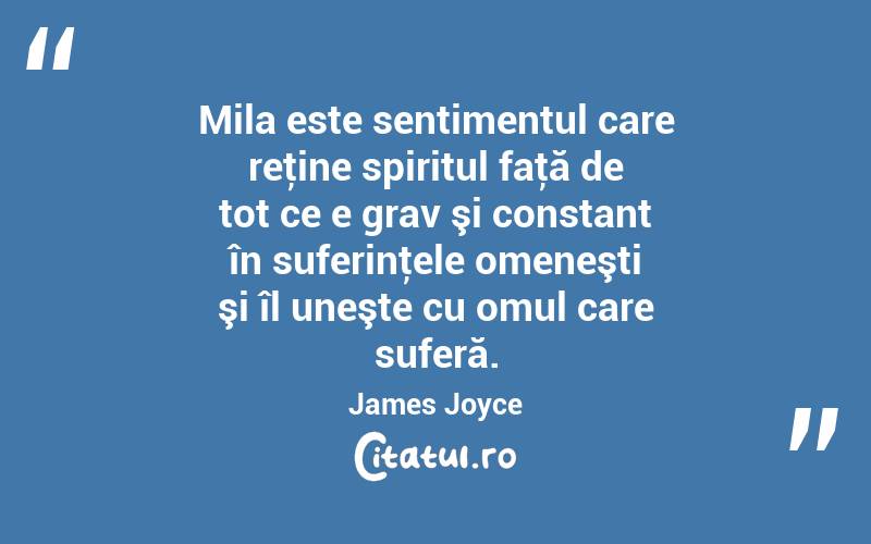 Mila este sentimentul care reţine spiritul faţă de tot ce e grav şi constant în suferinţele omeneşti şi îl uneşte cu omul care suferă. James Joyce
