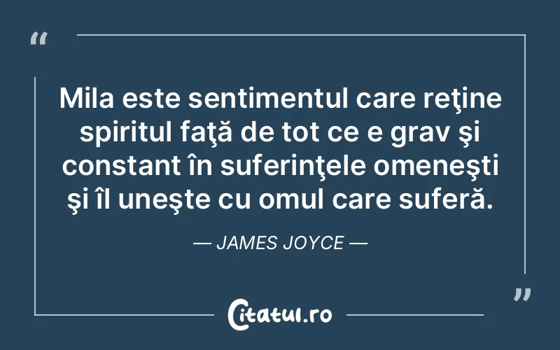 Mila este sentimentul care reţine spiritul faţă de tot ce e grav şi constant în suferinţele omeneşti şi îl uneşte cu omul care suferă. James Joyce