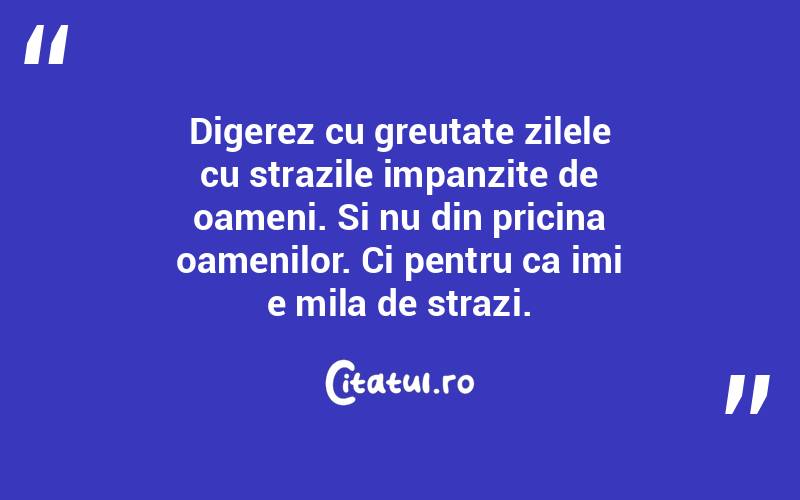 Digerez cu greutate zilele cu strazile impanzite de oameni. Si nu din pricina oamenilor. Ci pentru ca imi e mila de strazi.
