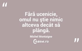 Fără ucenicie, omul nu ştie nimic altceva decât să plângă. Michel Montaigne...