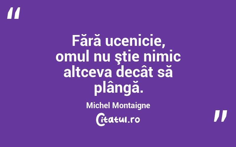 Fără ucenicie, omul nu ştie nimic altceva decât să plângă. Michel Montaigne
