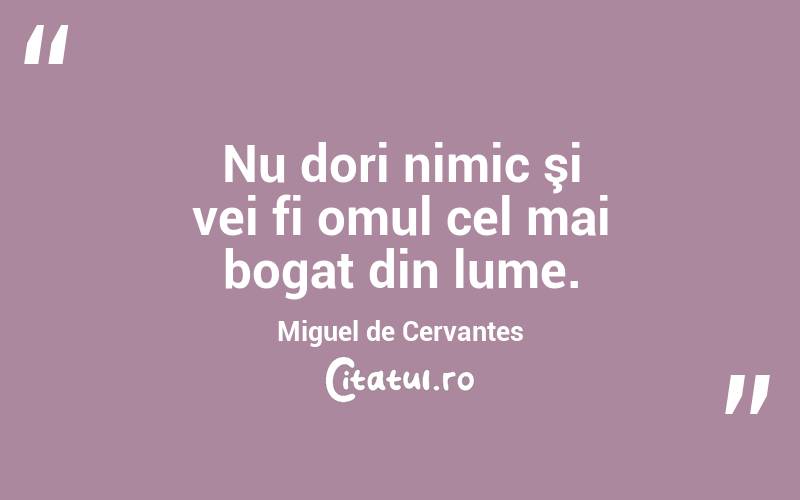 Nu dori nimic şi vei fi omul cel mai bogat din lume. Miguel de Cervantes
