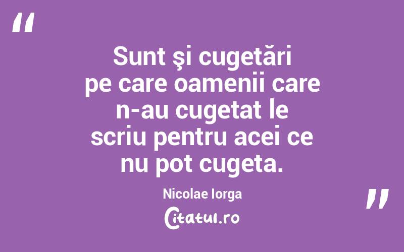 Sunt şi cugetări pe care oamenii care n-au cugetat le scriu pentru acei ce nu pot cugeta. Nicolae Iorga
