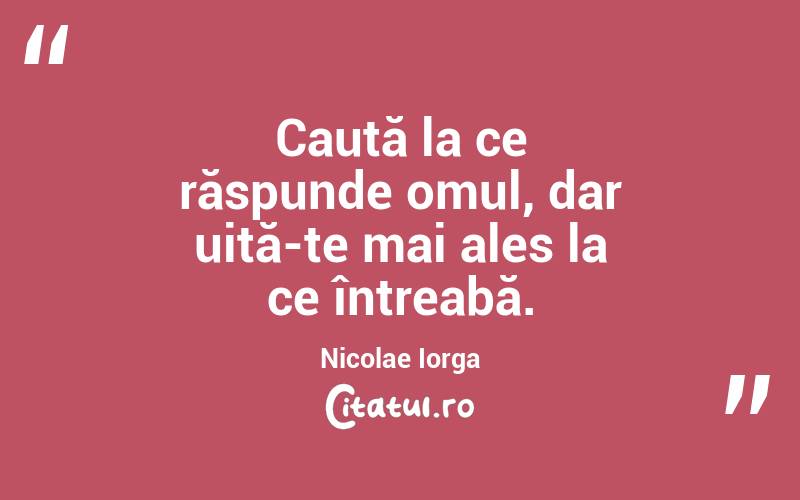 Caută la ce răspunde omul, dar uită-te mai ales la ce întreabă. Nicolae Iorga
