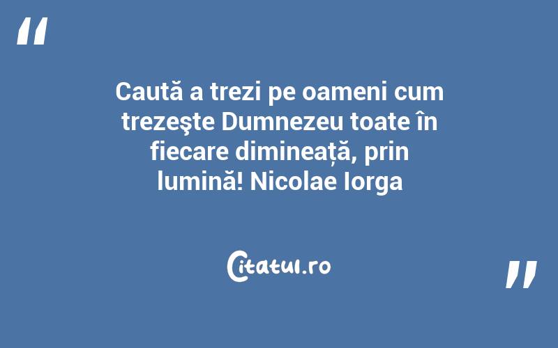Caută a trezi pe oameni cum trezeşte Dumnezeu toate în fiecare dimineaţă, prin lumină! Nicolae Iorga
