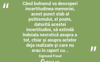  Când bolnavul va descoperi incertitudinea memoriei, acest punct slab al psihismului, el poate, datorită acestei incertitudini, să extindă îndoiala nevrotică asupra a tot, chiar şi asupra actelor deja realizate şi care nu erau în raport cu... Sigmund Freud...