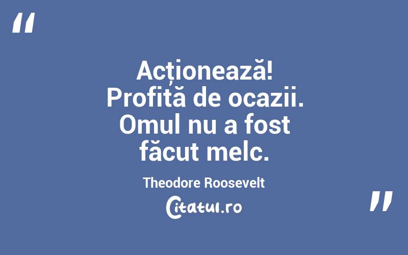 Acţionează! Profită de ocazii. Omul nu a fost făcut melc. Theodore Roosevelt
