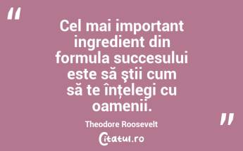 Cel mai important ingredient din formula succesului este să ştii cum să te înţelegi cu oamenii. Theodore Roosevelt...