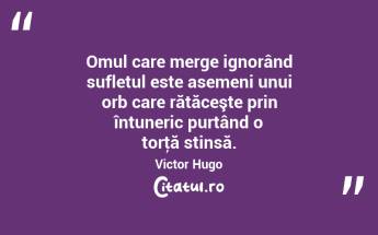  Omul care merge ignorând sufletul este asemeni unui orb care rătăceşte prin întuneric purtând o torţă stinsă. Victor Hugo...