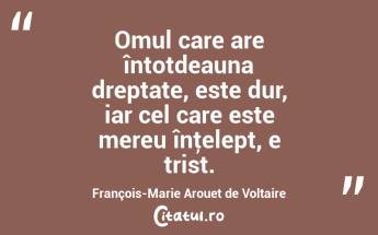 Omul care are întotdeauna dreptate, este dur, iar cel care este mereu înţelept, e trist. François-Marie Arouet de Voltaire...