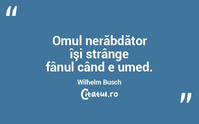  Omul nerăbdător îşi strânge fânul când e umed. Wilhelm Busch
