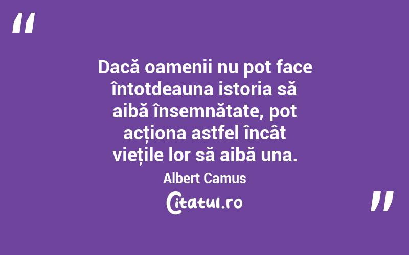 Dacă oamenii nu pot face întotdeauna istoria să aibă însemnătate, pot acţiona astfel încât vieţile lor să aibă una. Albert Camus
