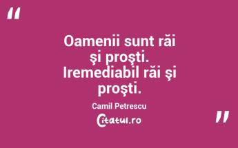 Oamenii sunt răi şi proşti. Iremediabil răi şi proşti. Camil Petrescu...