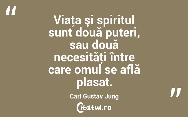 Viaţa şi spiritul sunt două puteri, sau două necesităţi între care omul se află plasat. Carl Gustav Jung