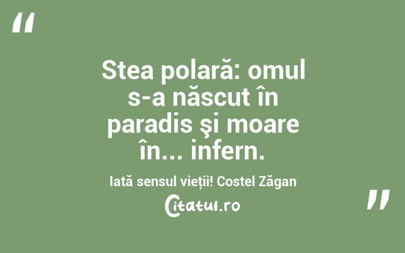 Stea polară: omul s-a născut în paradis şi moare în... infern. Iată sensul vieţii! Costel Zăgan
