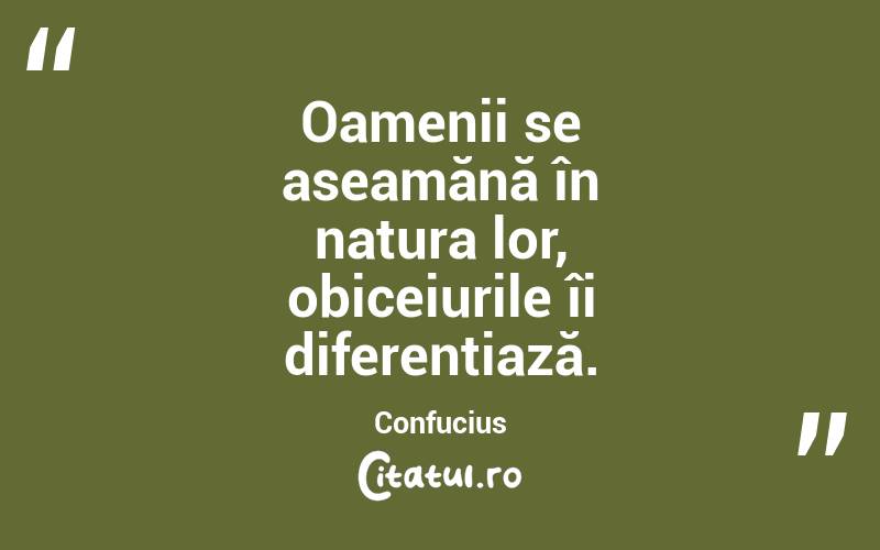 Oamenii se aseamănă în natura lor, obiceiurile îi diferențiază. Confucius