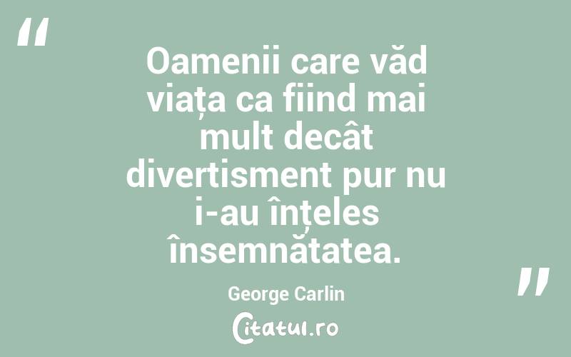 Oamenii care văd viaţa ca fiind mai mult decât divertisment pur nu i-au înţeles însemnătatea. George Carlin