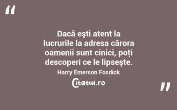 Dacă eşti atent la lucrurile la adresa cărora oamenii sunt cinici, poţi descoperi ce le lipseşte. Harry Emerson Fosdick...