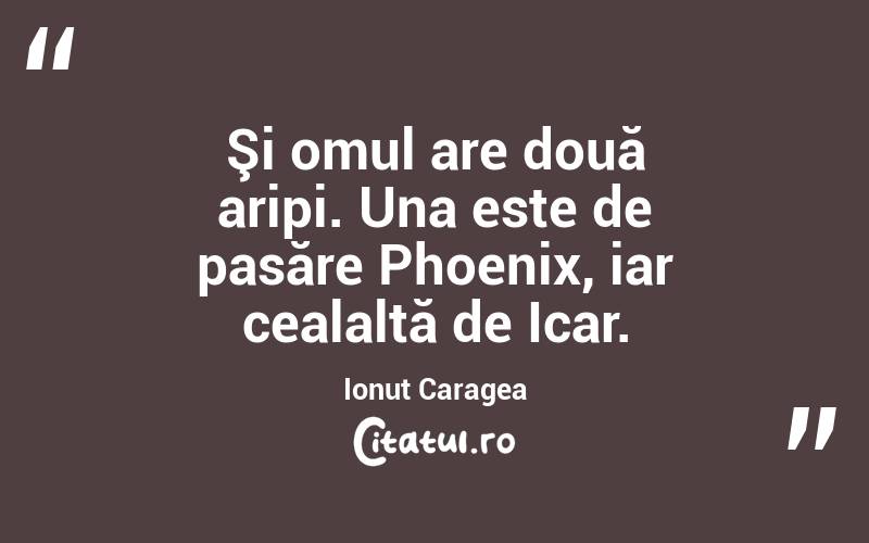 Şi omul are două aripi. Una este de pasăre Phoenix, iar cealaltă de Icar. Ionuț Caragea
