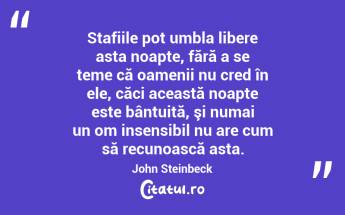 Stafiile pot umbla libere asta noapte, fără a se teme că oamenii nu cred în ele, căci această noapte este bântuită, şi numai un om insensibil nu are cum să recunoască asta. John Steinbeck...