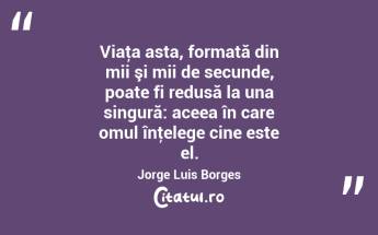 Viaţa asta, formată din mii şi mii de secunde, poate fi redusă la una singură: aceea în care omul înţelege cine este el. Jorge Luis Borges...