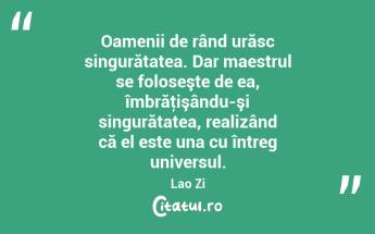Oamenii de rând urăsc singurătatea. Dar maestrul se foloseşte de ea, îmbrăţişându-şi singurătatea, realizând că el este una cu întreg universul. Lao Zi...