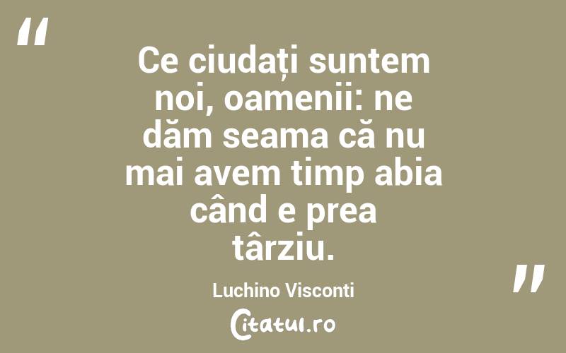 Ce ciudaţi suntem noi, oamenii: ne dăm seama că nu mai avem timp abia când e prea târziu. Luchino Visconti
