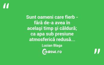 Sunt oameni care fierb - fără de-a avea în acelaşi timp şi căldură; ca apa sub presiune atmosferică redusă... Lucian Blaga...