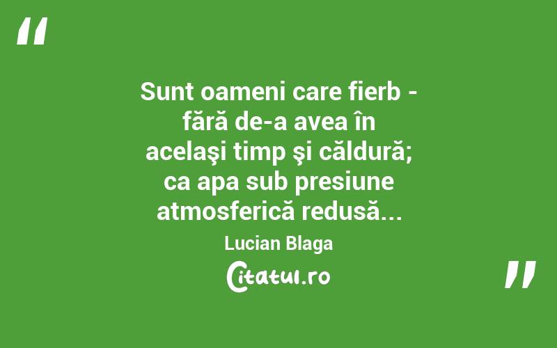 Sunt oameni care fierb - fără de-a avea în acelaşi timp şi căldură; ca apa sub presiune atmosferică redusă... Lucian Blaga