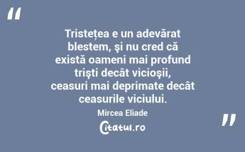 Tristeţea e un adevărat blestem, şi nu cred că există oameni mai profund trişti decât vicioşii, ceasuri mai deprimate decât ceasurile viciului. Mircea Eliade...