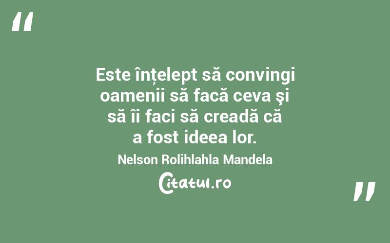 Este înţelept să convingi oamenii să facă ceva şi să îi faci să creadă că a fost ideea lor. Nelson Rolihlahla Mandela
