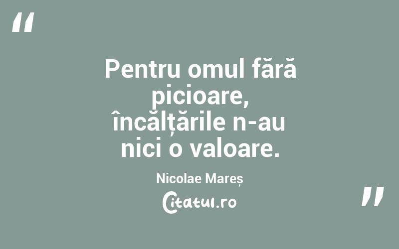 Pentru omul fără picioare, încălţările n-au nici o valoare. Nicolae Mareș

