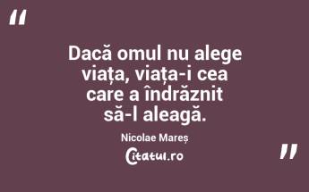 Dacă omul nu alege viaţa, viaţa-i cea care a îndrăznit să-l aleagă. Nicolae Mareș...