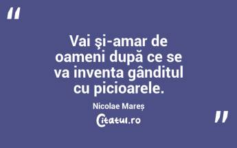 Vai şi-amar de oameni după ce se va inventa gânditul cu picioarele. Nicolae Mareș...