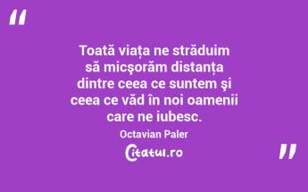 Toată viaţa ne străduim să micşorăm distanţa dintre ceea ce suntem şi ceea ce văd în noi oamenii care ne iubesc. Octavian Paler...
