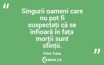 Singurii oameni care nu pot fi suspectaţi că se înfioară în faţa morţii sunt sfinţii. Petre Țuțea...