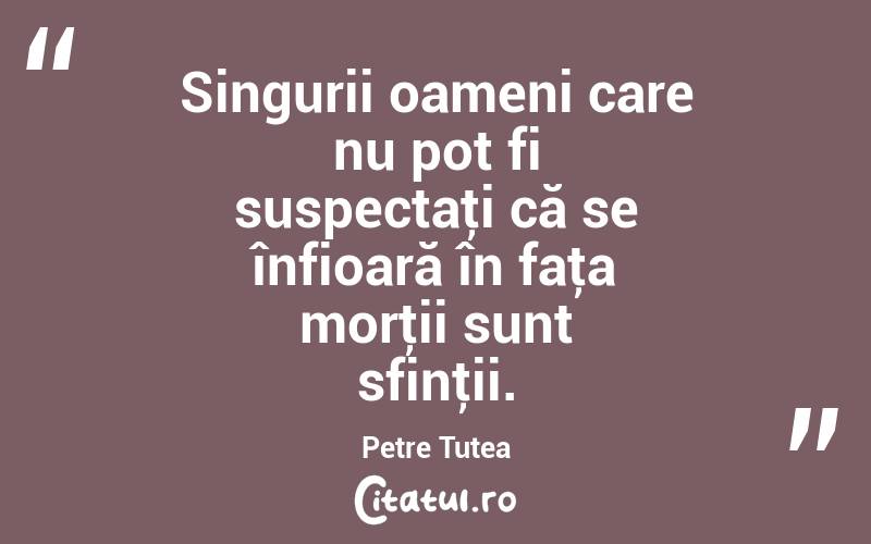 Singurii oameni care nu pot fi suspectaţi că se înfioară în faţa morţii sunt sfinţii. Petre Țuțea
