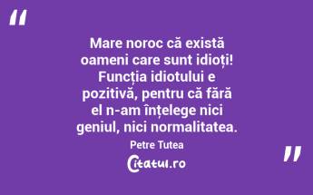 Mare noroc că există oameni care sunt idioţi! Funcţia idiotului e pozitivă, pentru că fără el n-am înţelege nici geniul, nici normalitatea. Petre Țuțea...