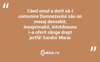 Când omul a dorit să-i comunice Dumnezeului său un mesaj deosebit, inexprimabil, întotdeauna i-a oferit sânge drept jertfă! Sandor Marai...