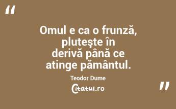 Omul e ca o frunză, pluteşte în derivă până ce atinge pământul. Teodor Dume...