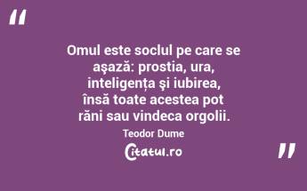 Omul este soclul pe care se aşază: prostia, ura, inteligenţa şi iubirea, însă toate acestea pot răni sau vindeca orgolii. Teodor Dume...