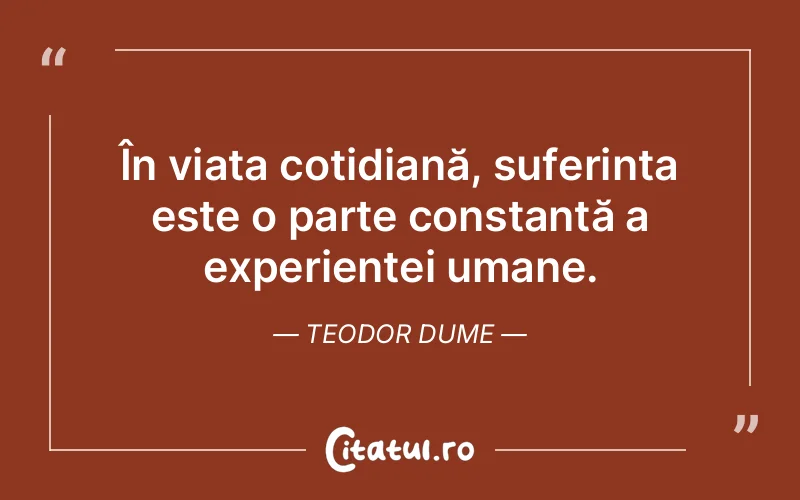 În viața cotidiană, suferința este o parte constantă a experienței umane. Teodor Dume