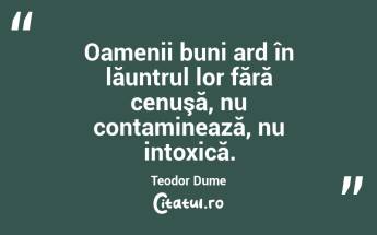 Oamenii buni ard în lăuntrul lor fără cenuşă, nu contaminează, nu intoxică. Teodor Dume...