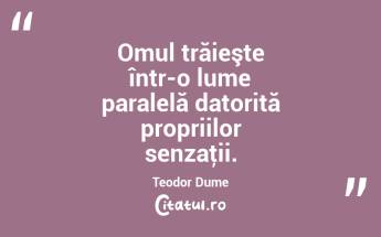Omul trăieşte într-o lume paralelă datorită propriilor senzaţii. Teodor Dume...
