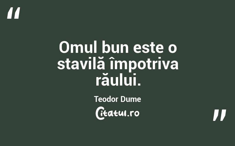 Omul bun este o stavilă împotriva răului. Teodor Dume
